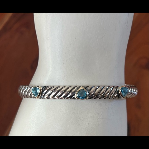 Gorgeous David Yurman Sterling Silver & 18k Gold Blue Topaz Renaissance Bracelet - Picture 1 of 14